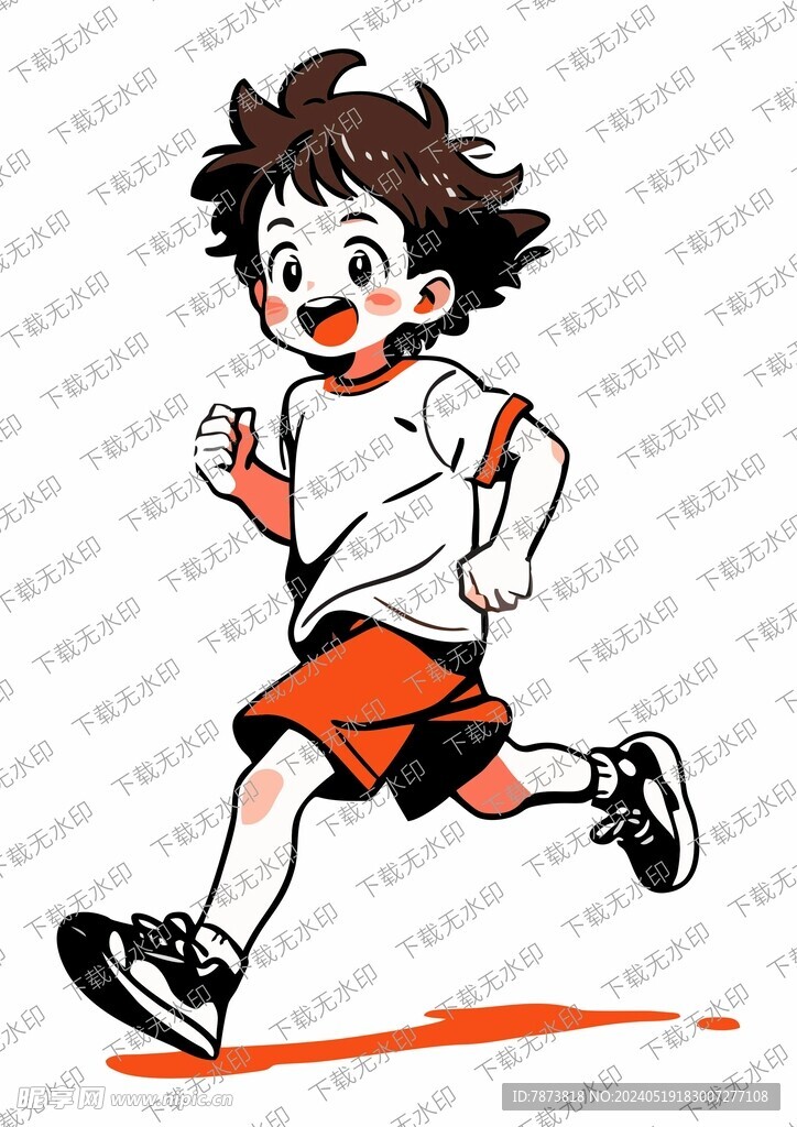 卡通奔跑的小孩