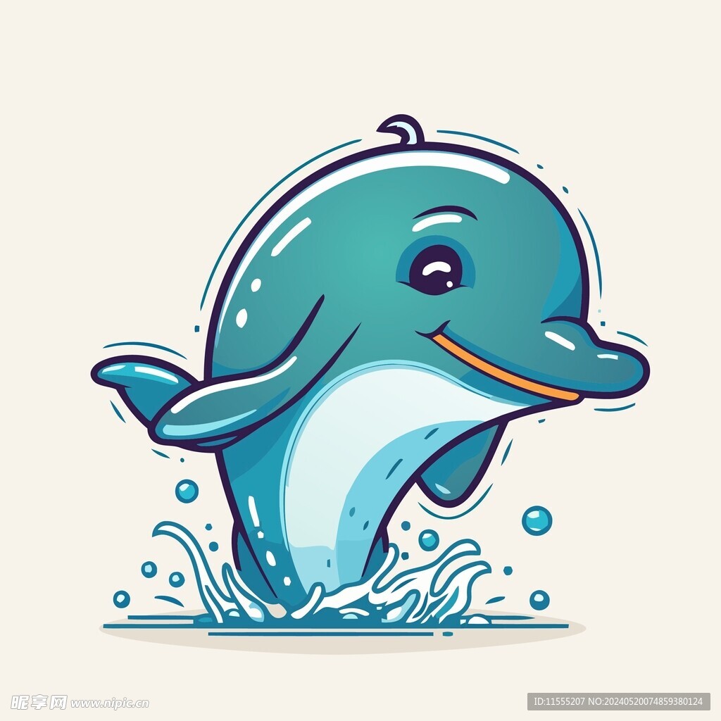 有趣海豚卡通儿童插画