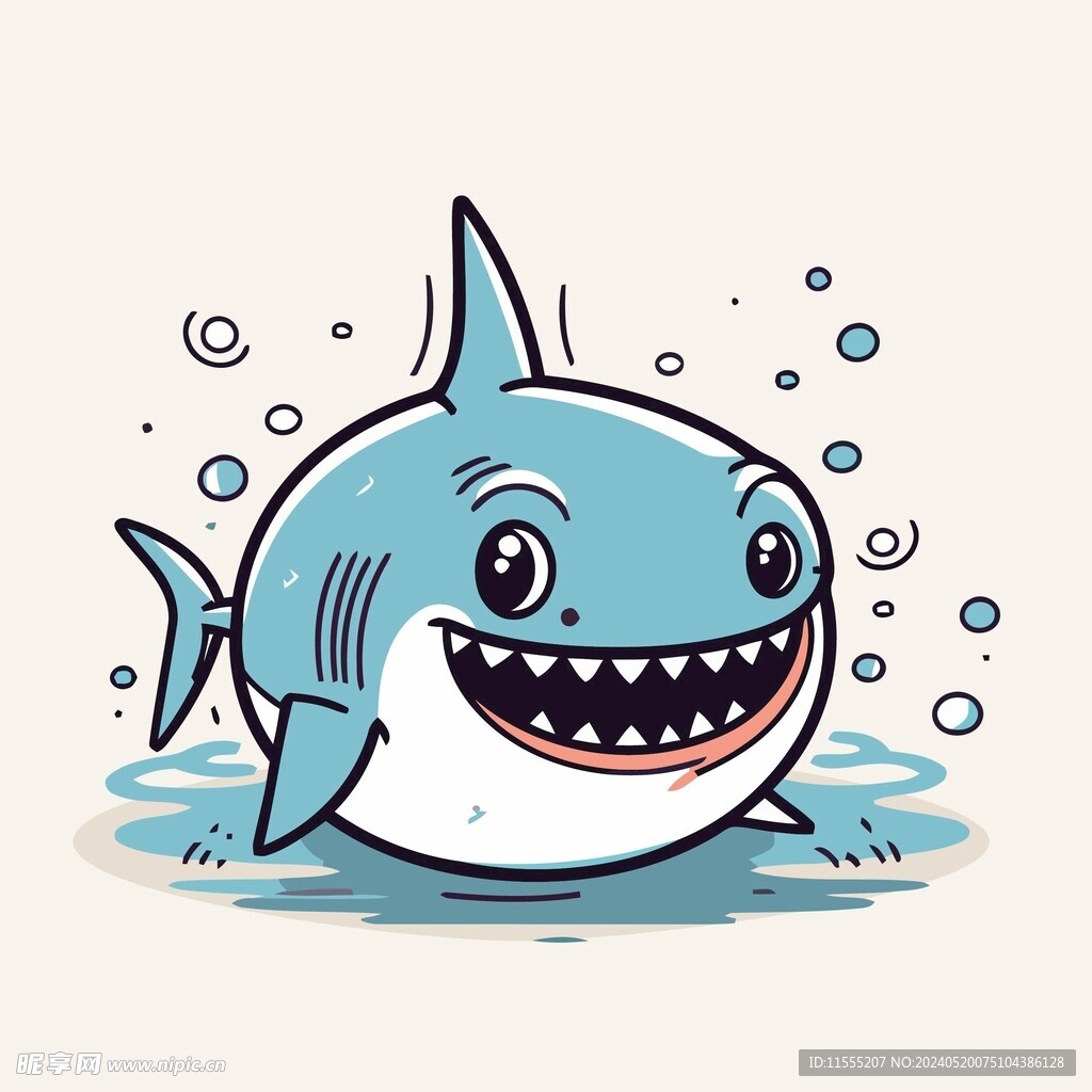 有趣鲨鱼卡通儿童插画