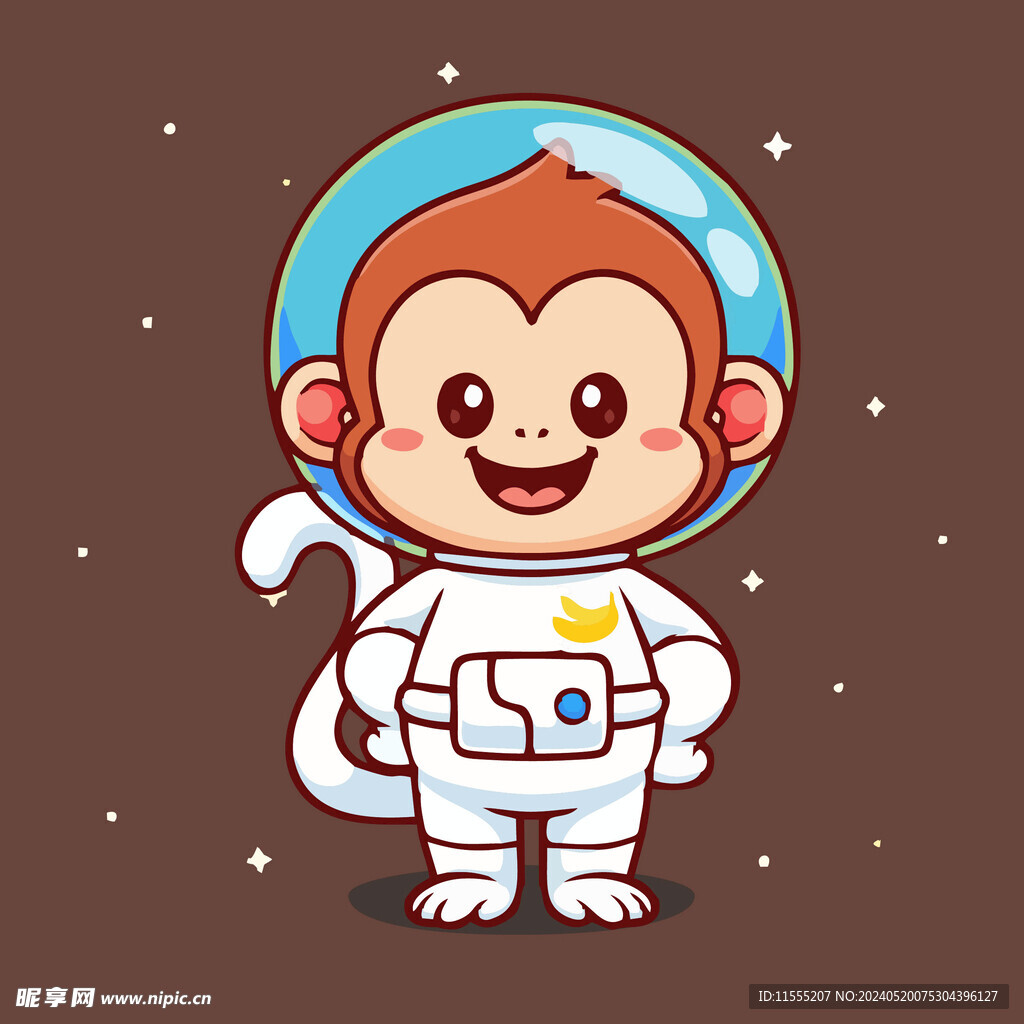 有趣小猴宇航员卡通儿童插画