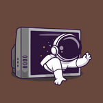 有趣电视机宇航员卡通儿童插画