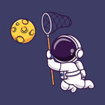 有趣宇航员捕月球卡通儿童插画