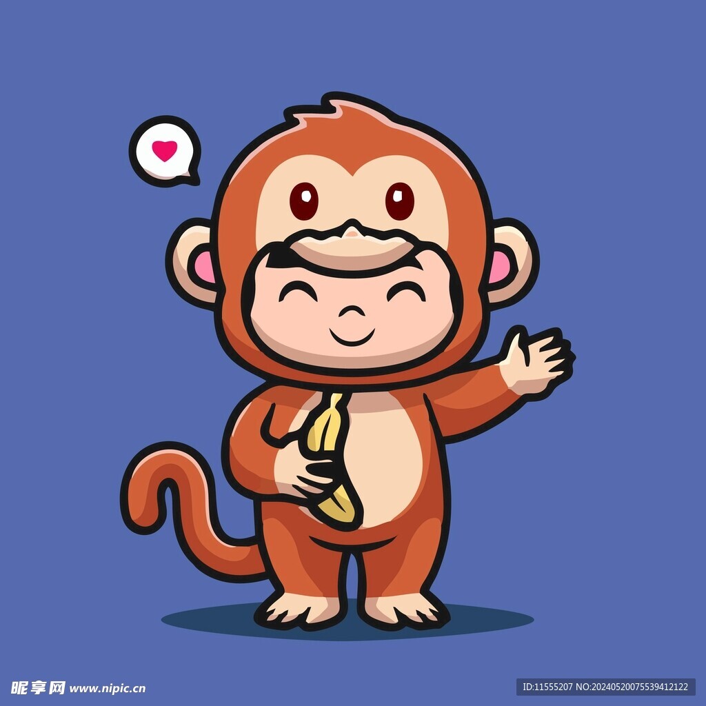 可爱猴子装男孩矢量卡通插画