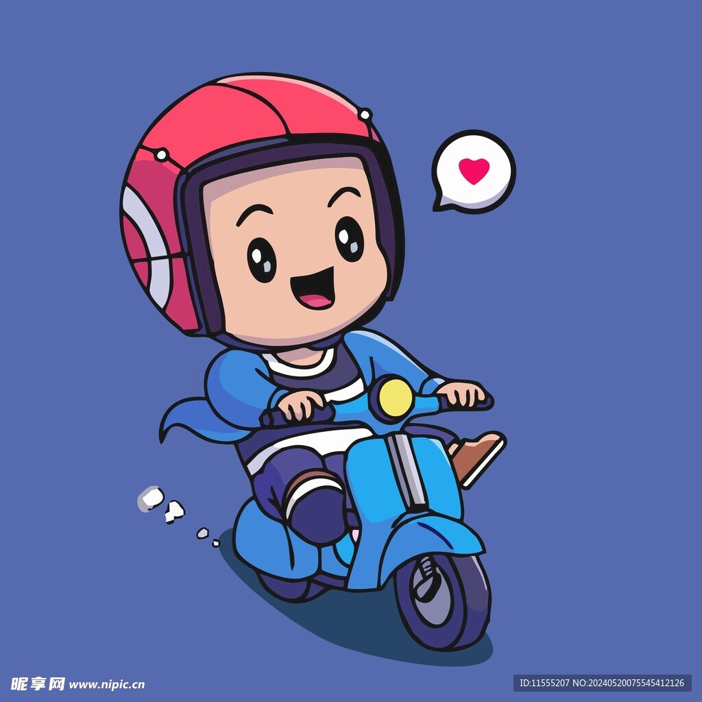 可爱摩托车小哥矢量卡通插画