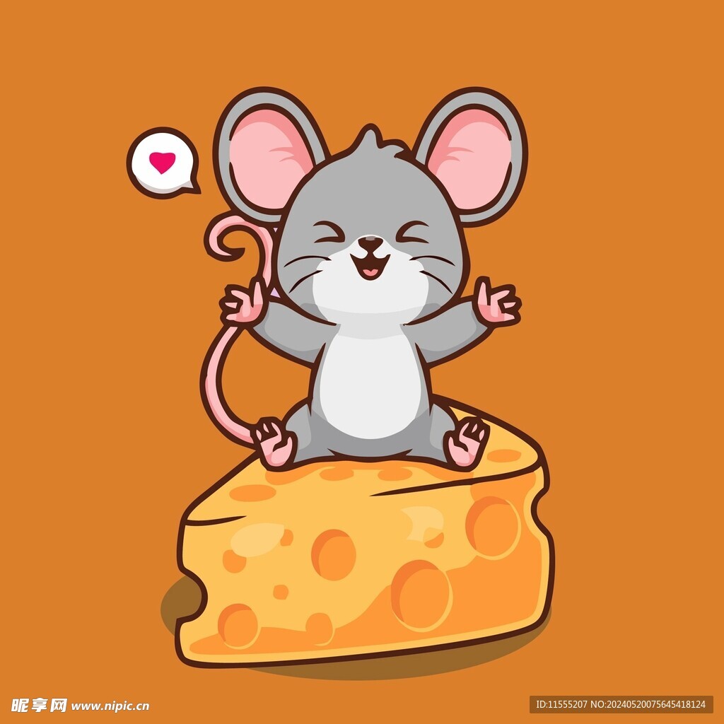 可爱奶酪老鼠矢量卡通插画
