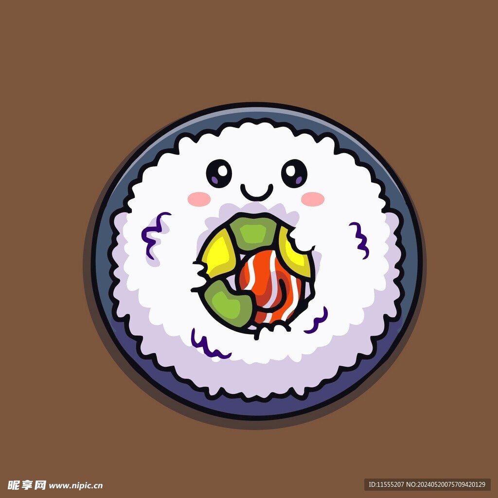 可爱寿司饭团矢量卡通插画