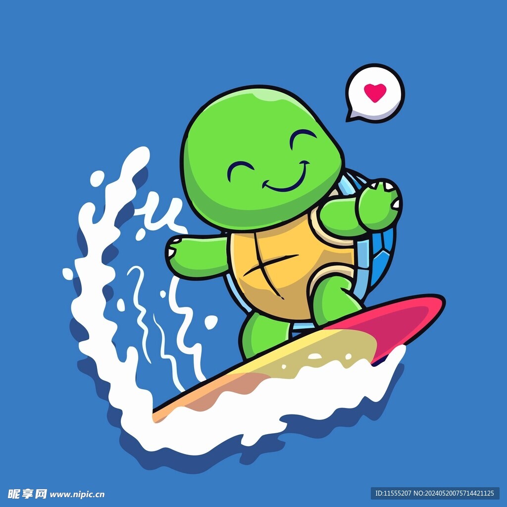 可爱海龟冲浪矢量卡通插画