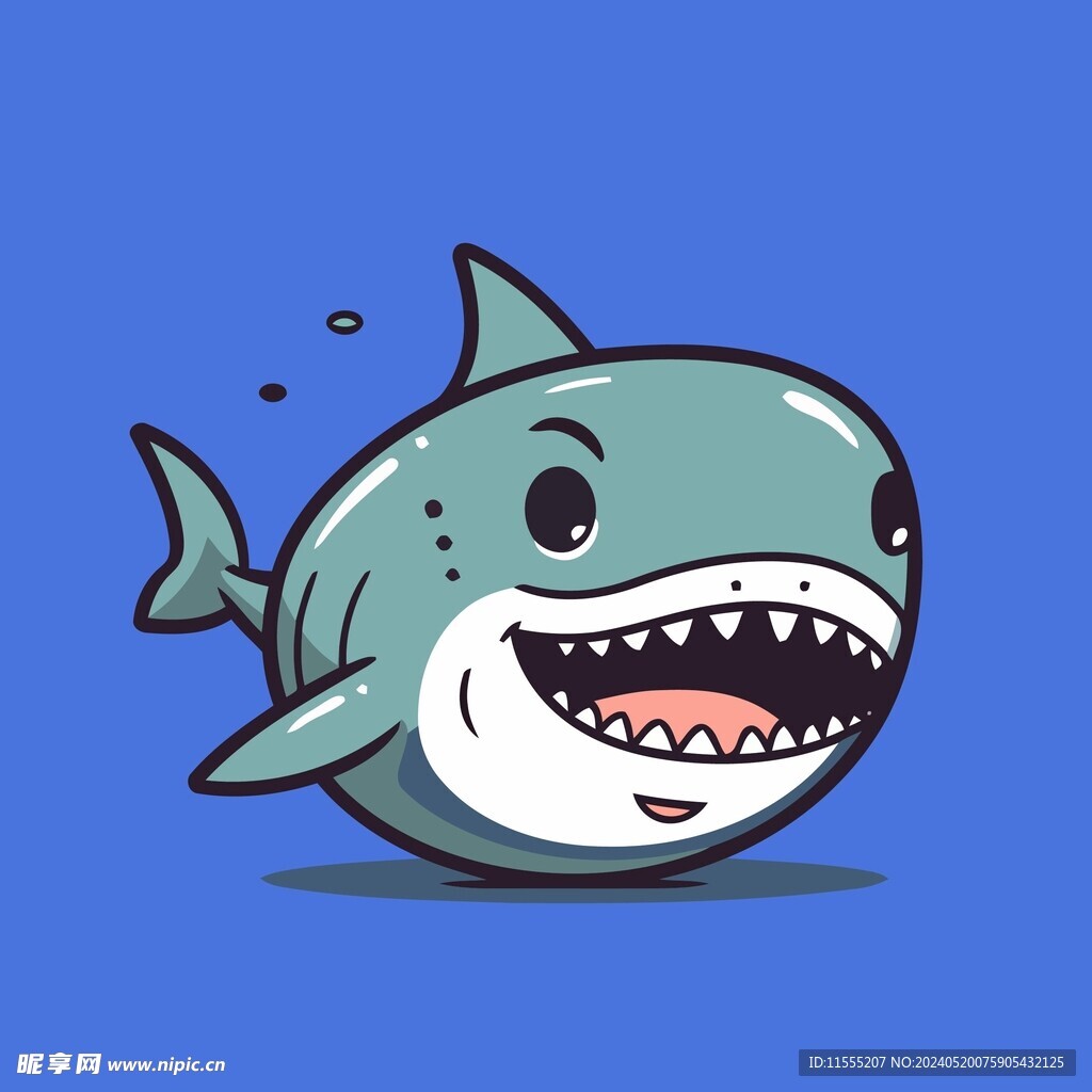 可爱大嘴鲨鱼矢量卡通插画