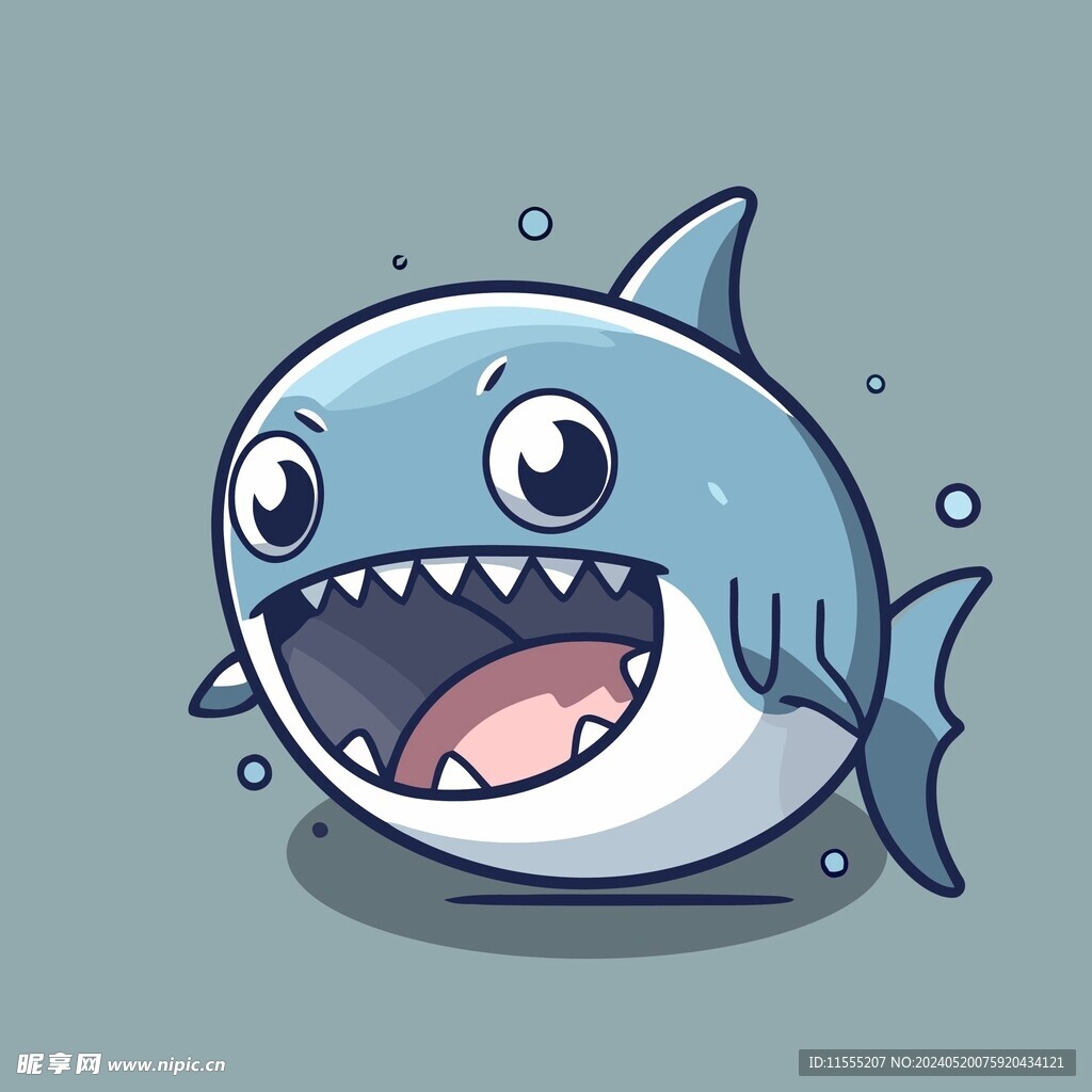 可爱大嘴鲨鱼矢量卡通插画