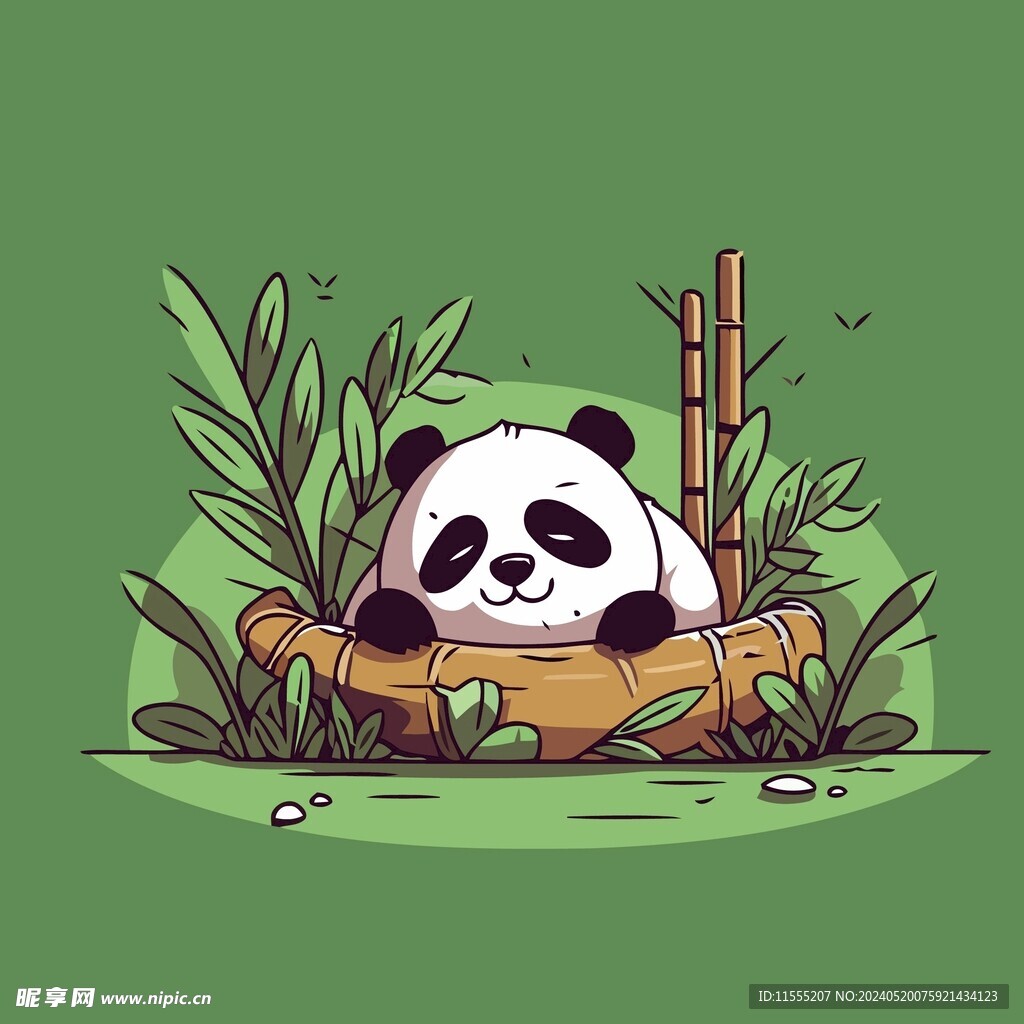 可爱竹林里的大熊猫矢量卡通插画