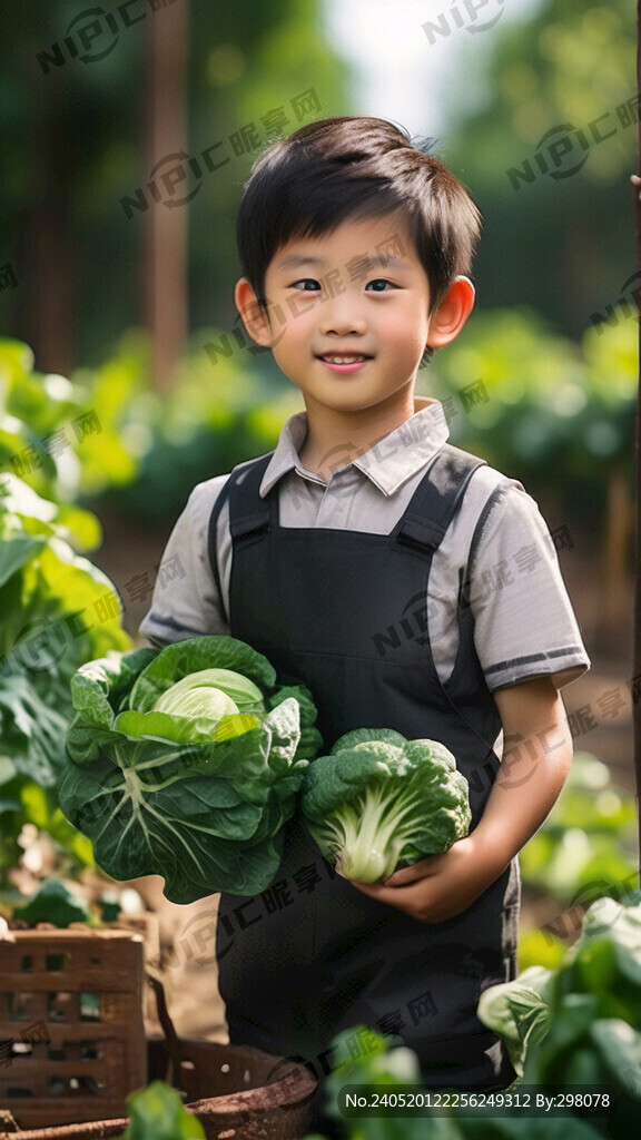 站立小青年采摘蔬菜