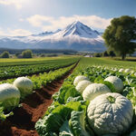 蔬菜种植农场 蓝天白云 绿色菜 远处高山 自然生态