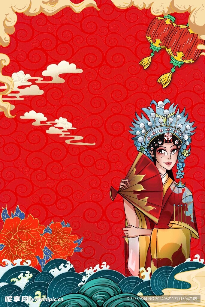  国潮建美女插画背景