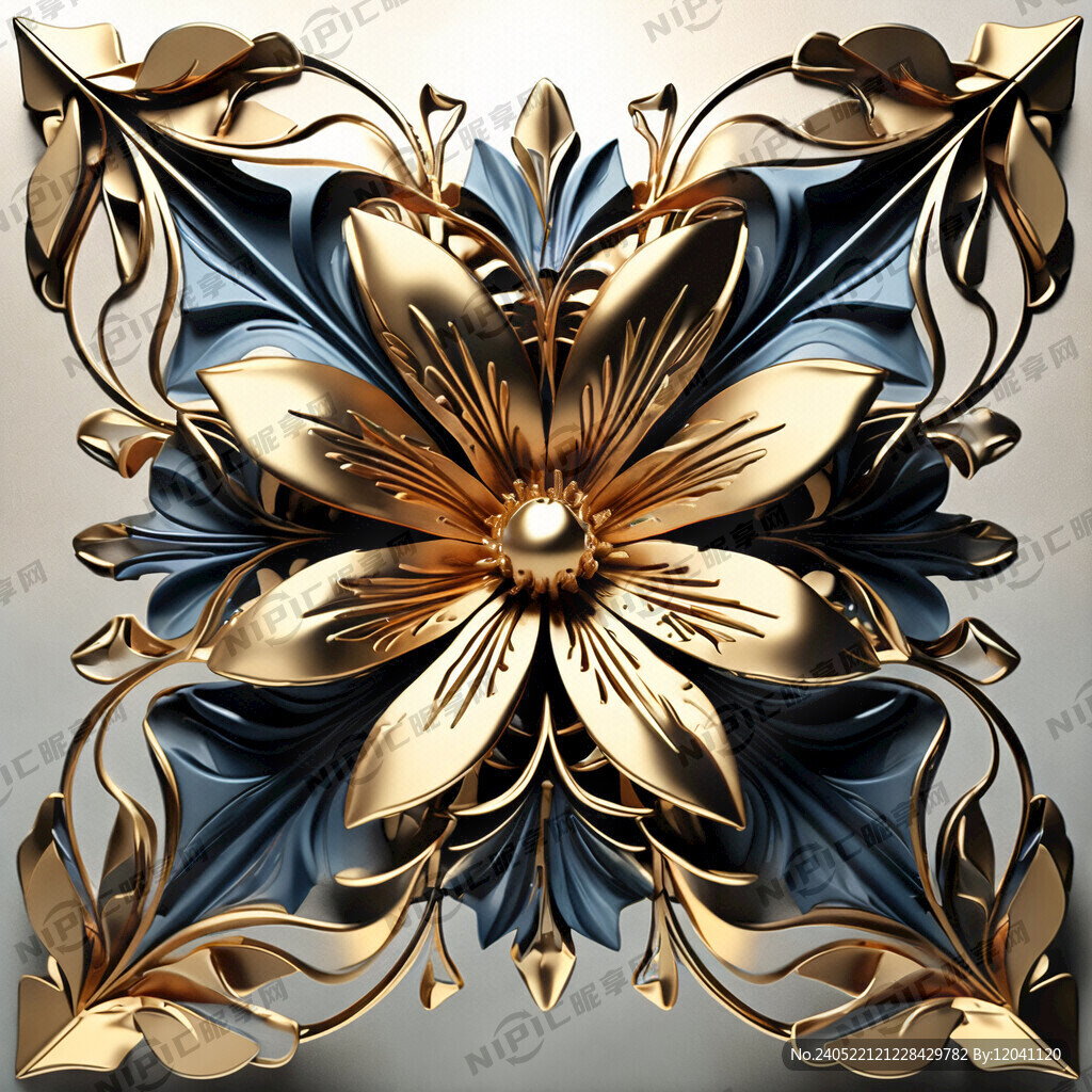 3D立体花 金箔 抽象