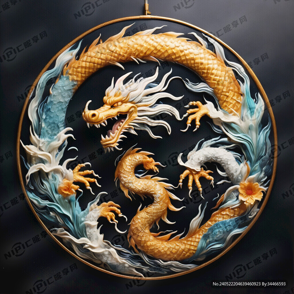 刺绣金黄色龙纹