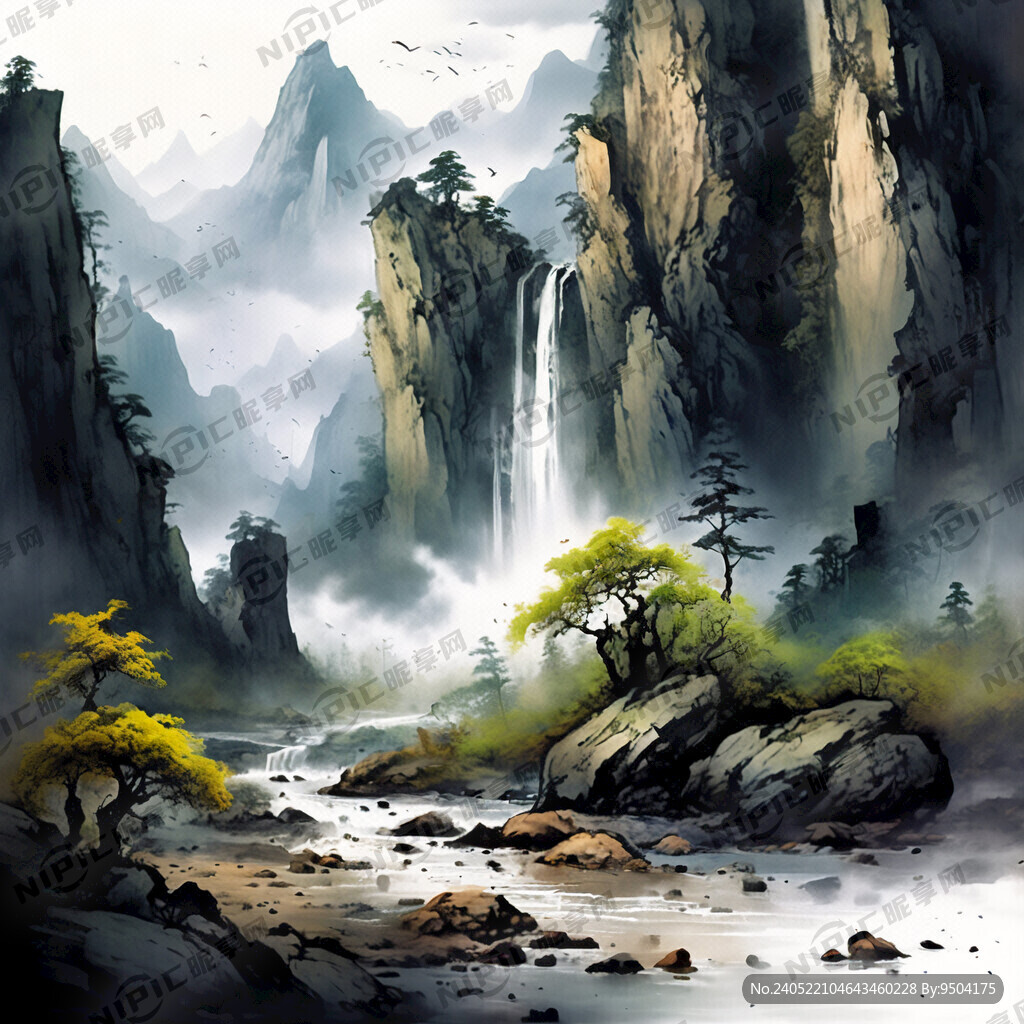 山谷 中国风 中国画 山水
