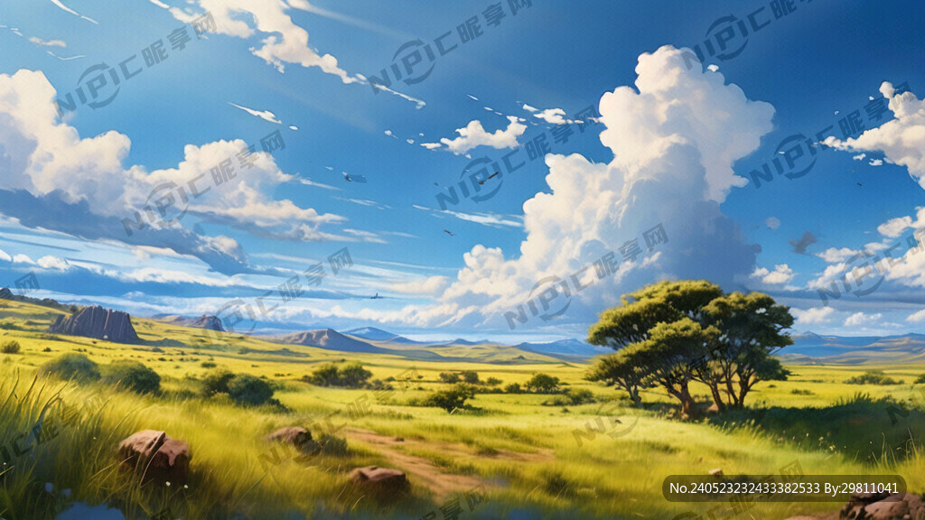 大草原草原  蓝天 阳光明媚 