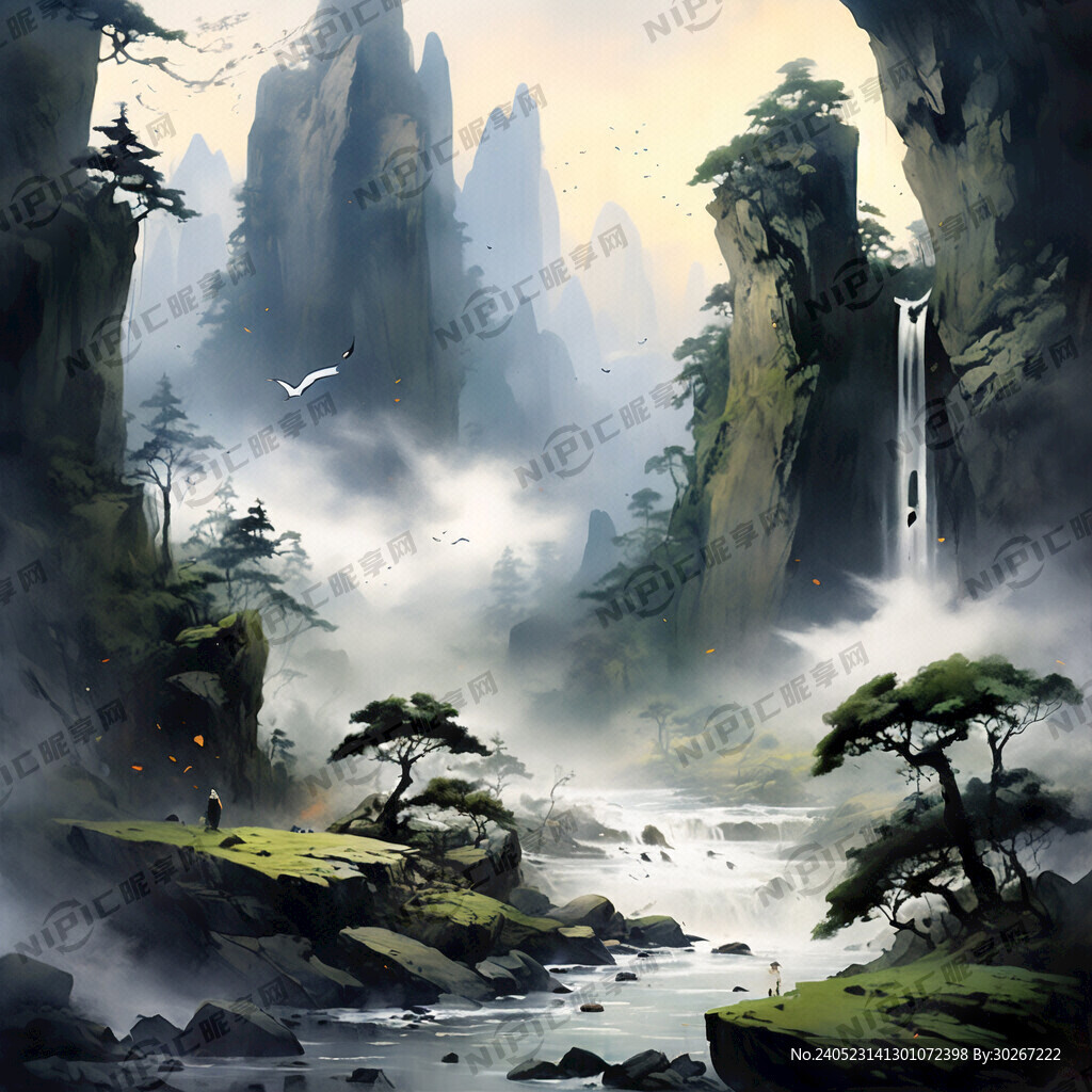 山谷 中国风 中国画 山水