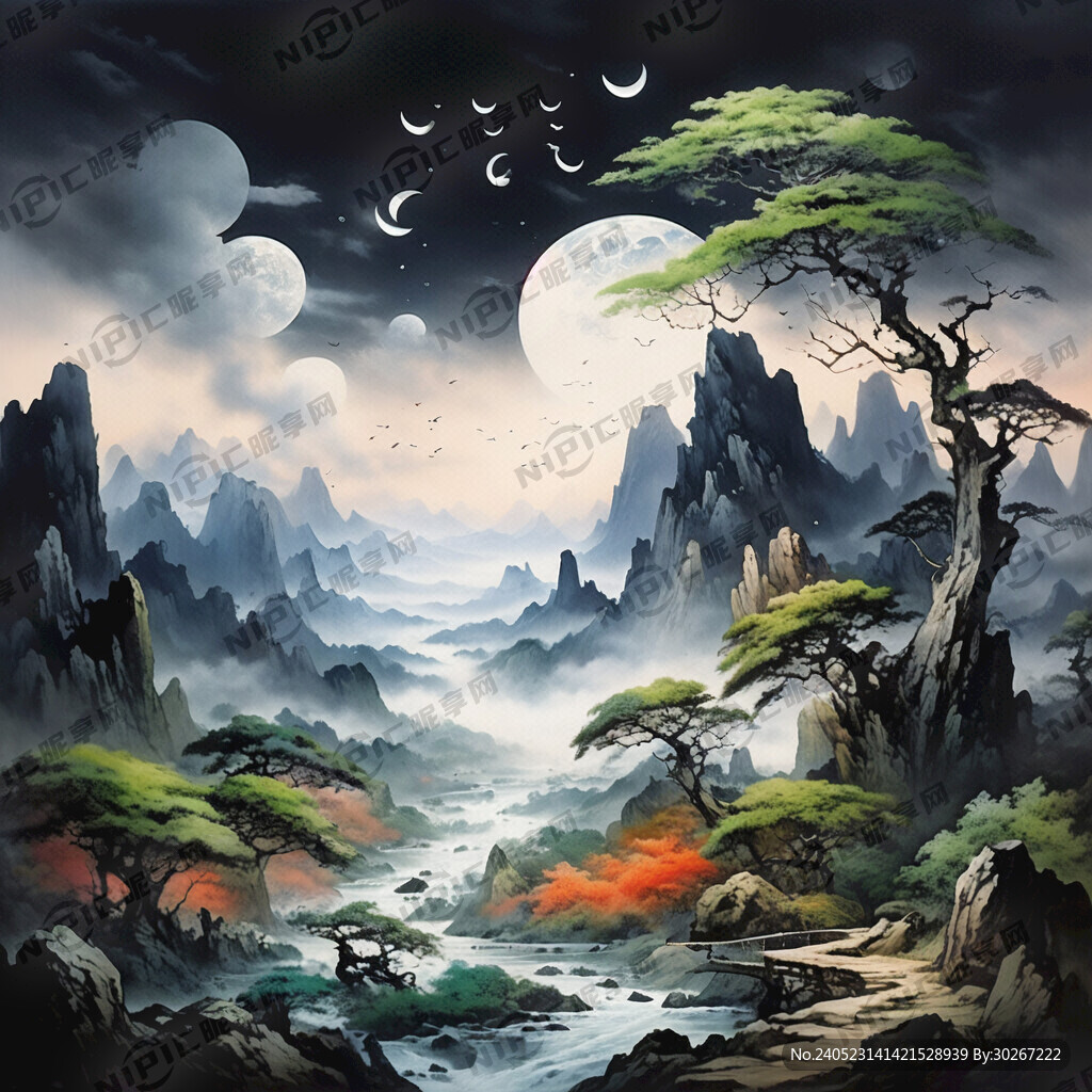 山谷 中国风 中国画 山水