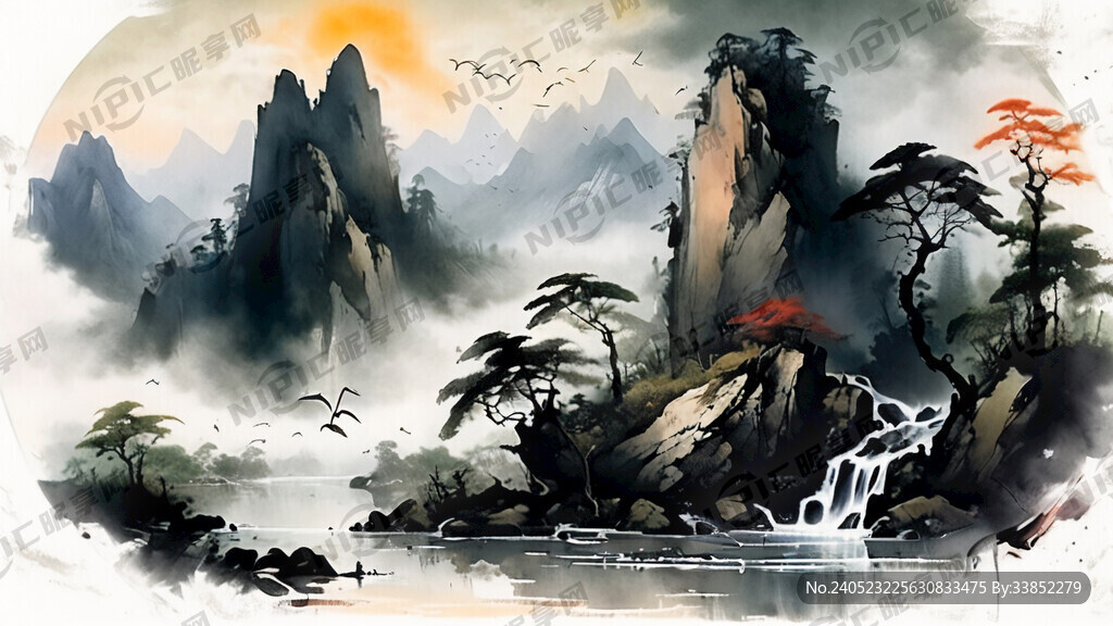 山谷 中国风 中国画 山水