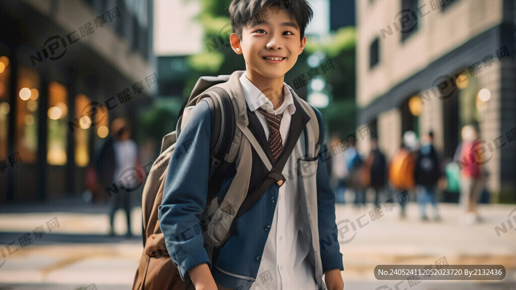 一个学生 背着书包  