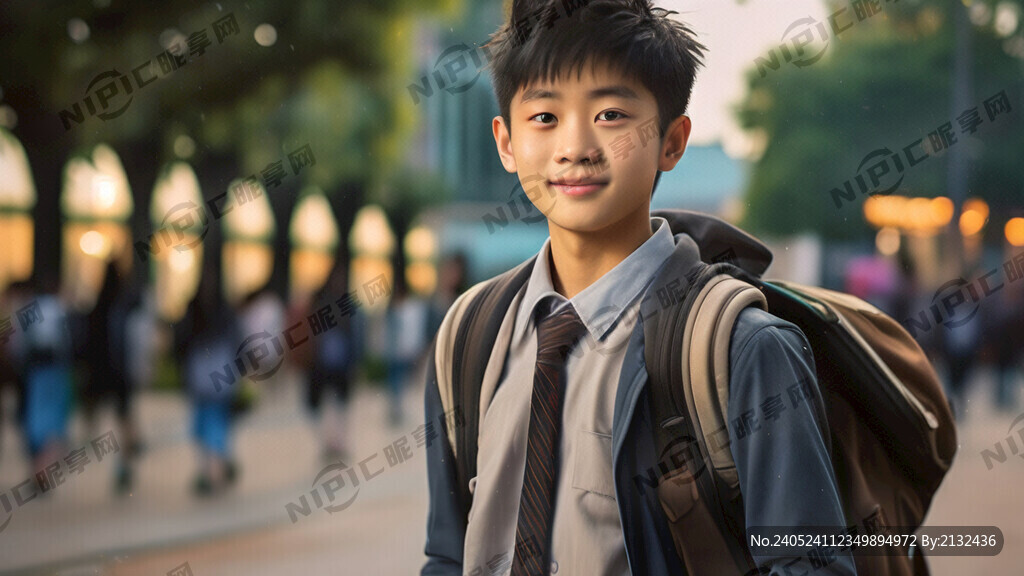 学校大门口 一个男生