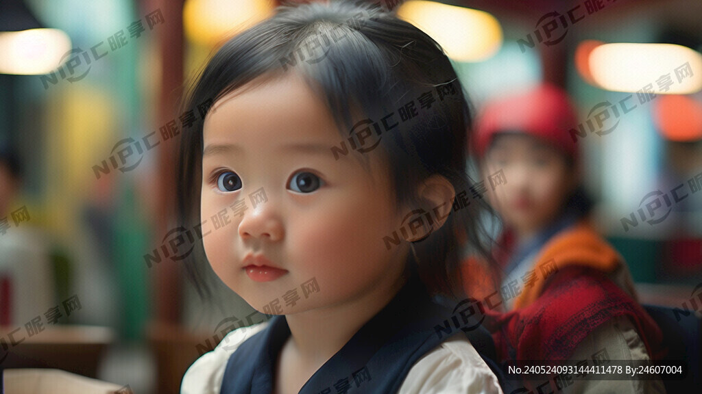 一个女婴长大成为少女 侧面特写