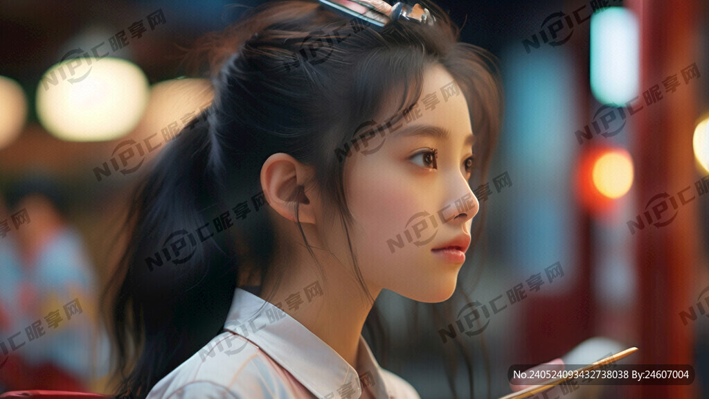 一个女孩成为少女 侧面特写