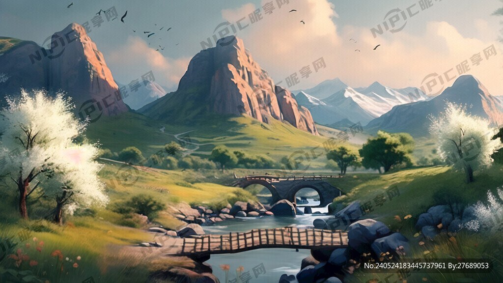 青山绿水   青绿   小桥