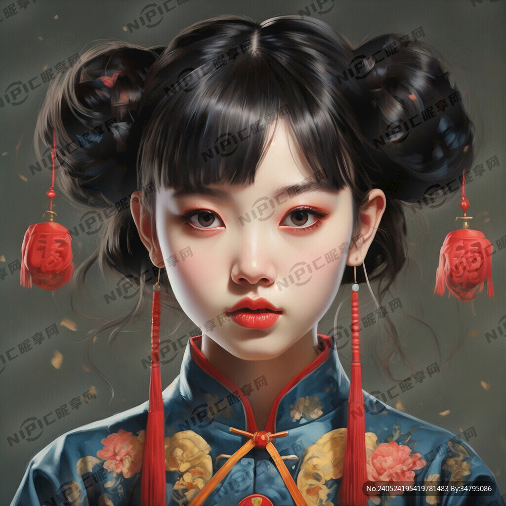 圆脸 富贵 摆烂吉祥的女孩