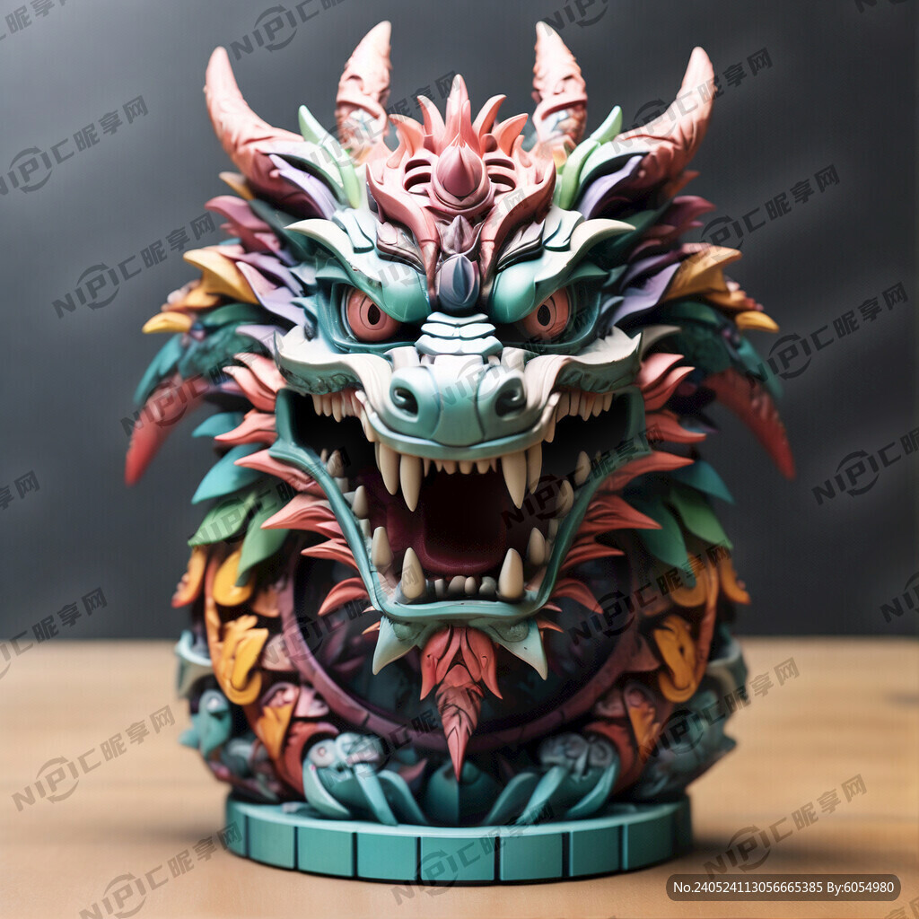 彩色的3D浮雕龙图腾