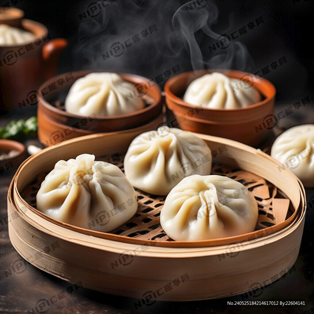 热气腾腾的中式早餐小笼包美味