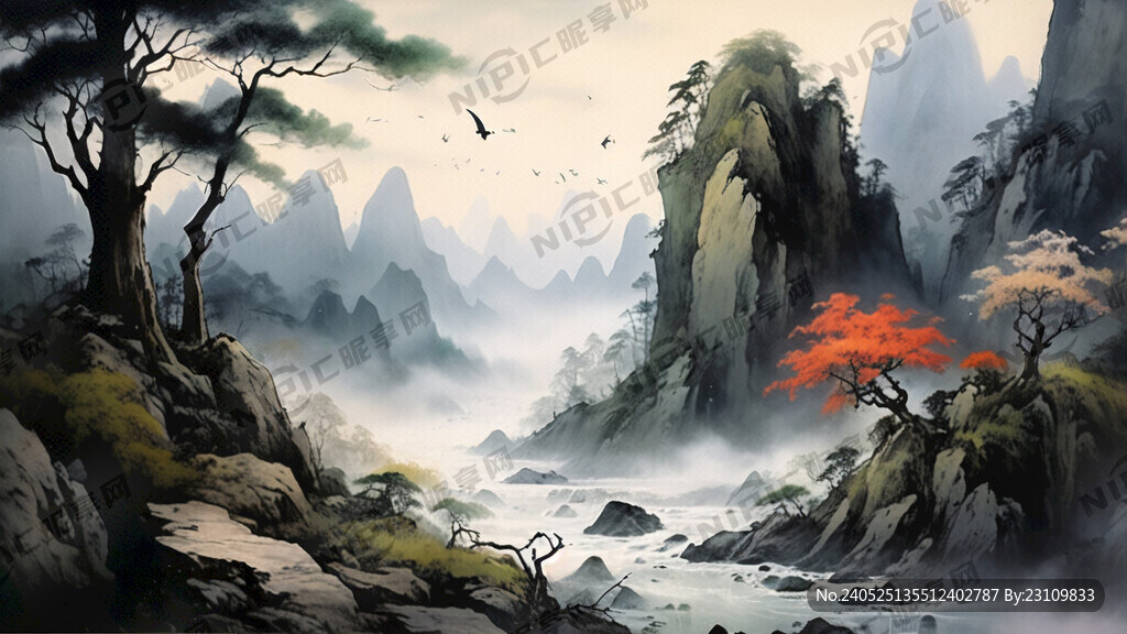 山谷 中国风 中国画 山水