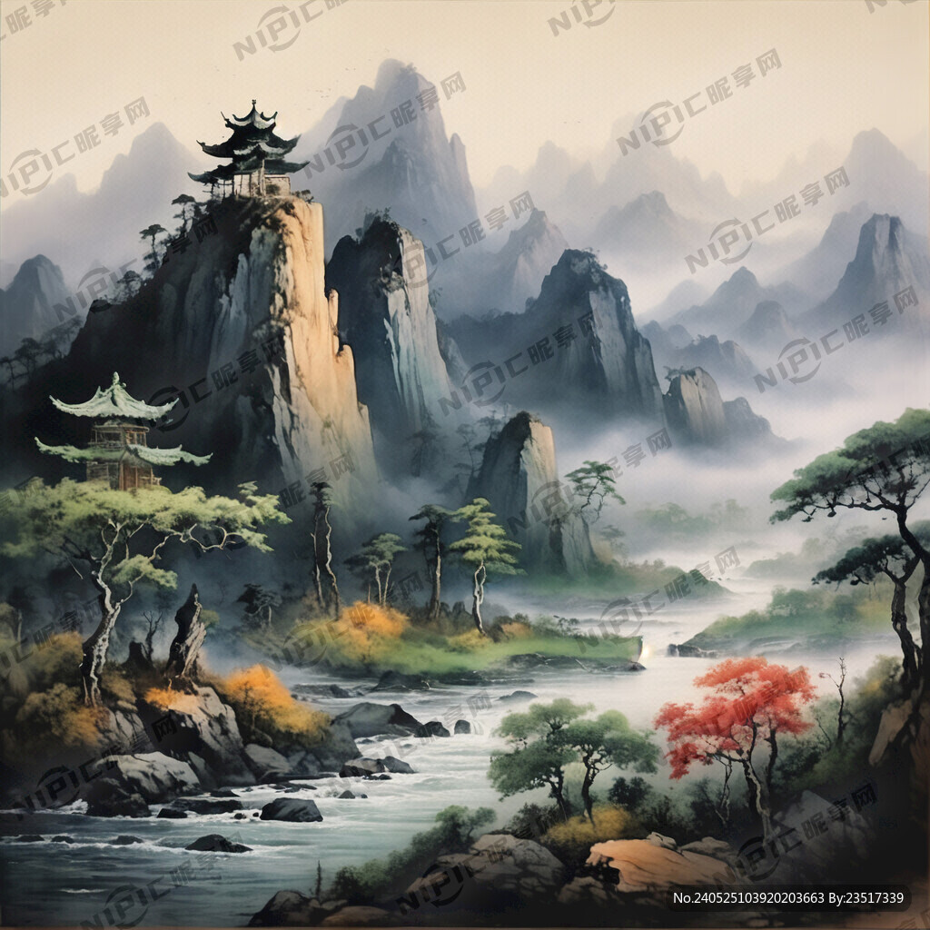 中国风 山水画 笔触 优美风景