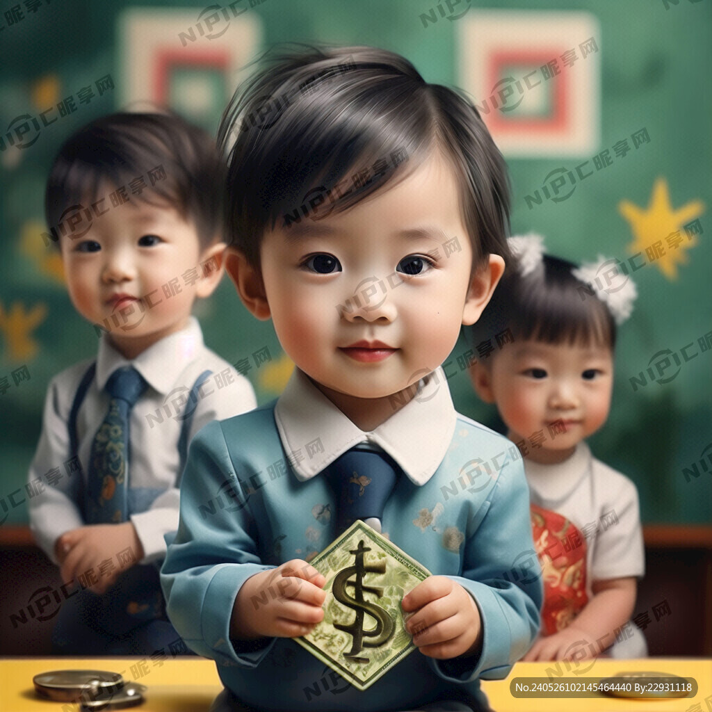 可爱的幼儿园小朋友与银行元素的