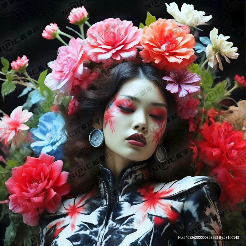 花卉风格的扎染花朵霓虹炫彩邻人