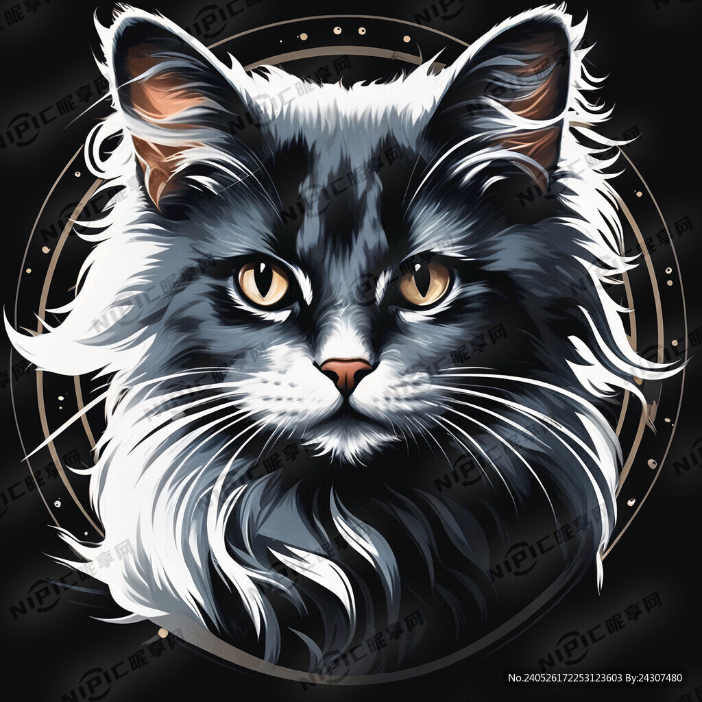 白色猫 矢量 标志 黑色背景