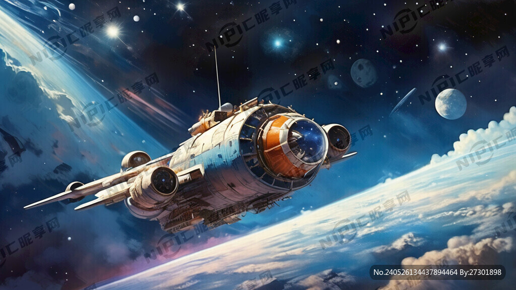 蓝色梦幻星空 航天飞机 卫星