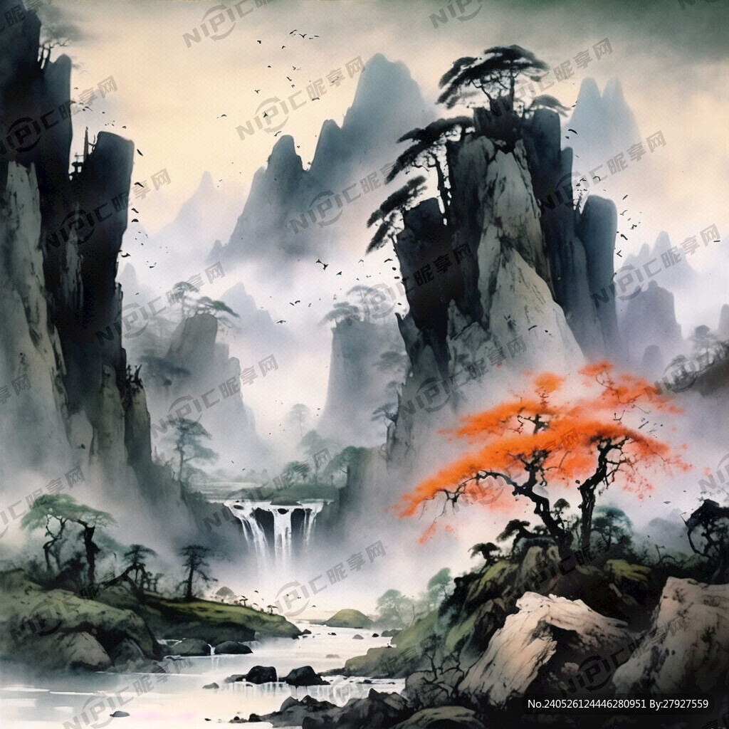 山谷 中国风 中国画 山水