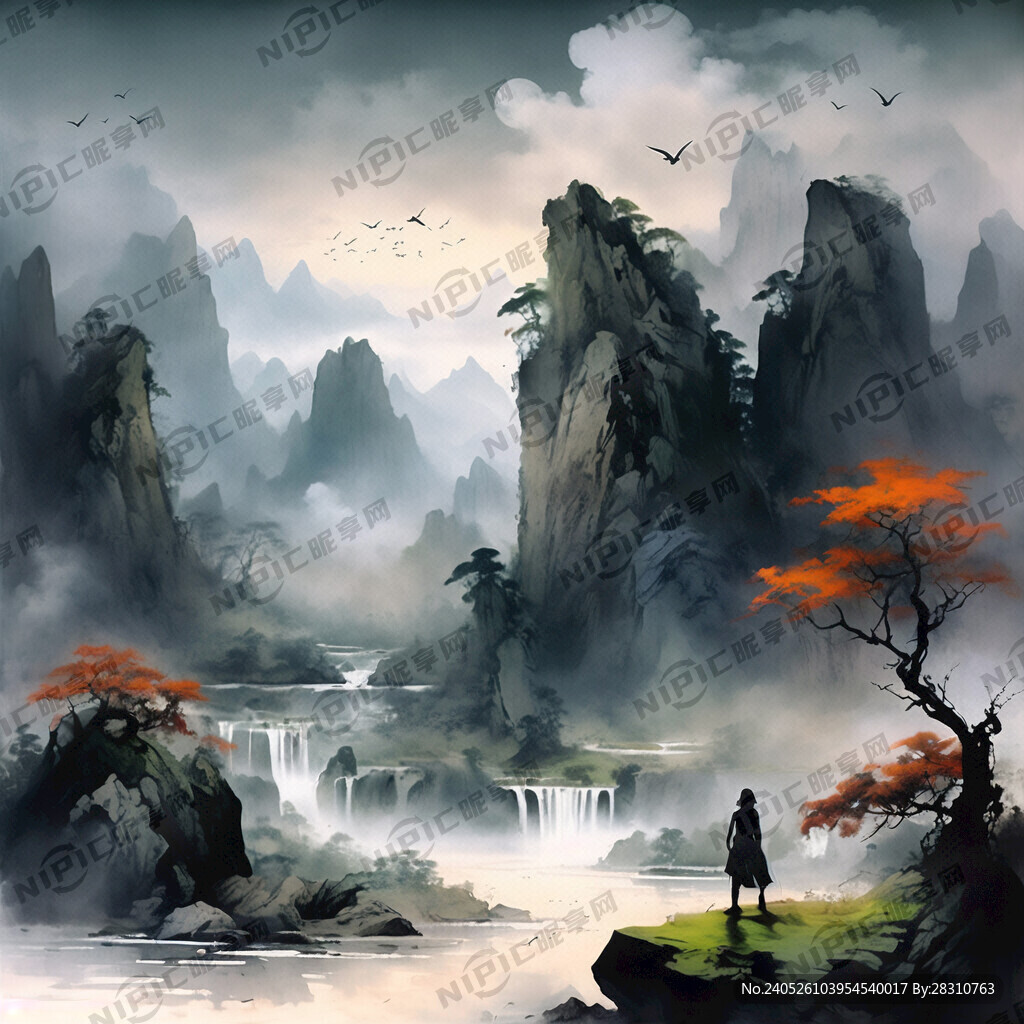 山谷 中国风 中国画 山水
