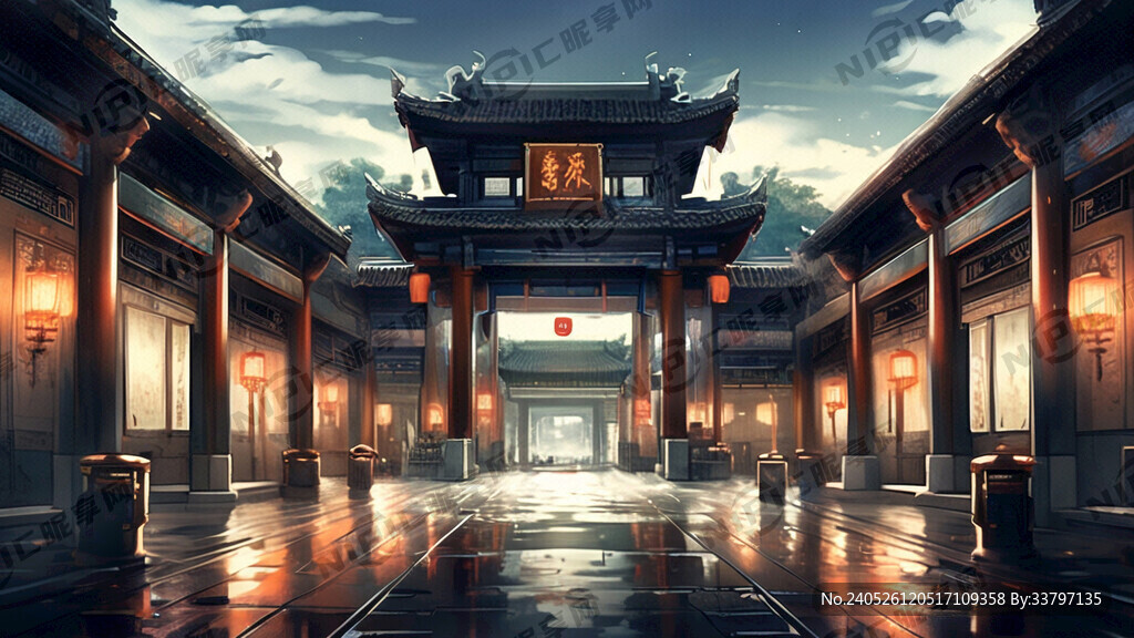 中国古代的县衙门、室内、夜晚、