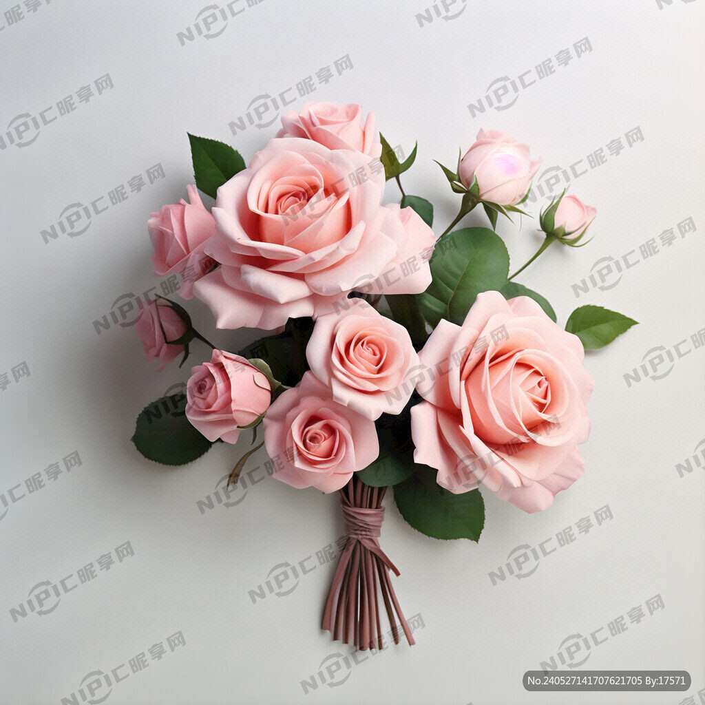 粉玫瑰花束 高清逼真 白色底色