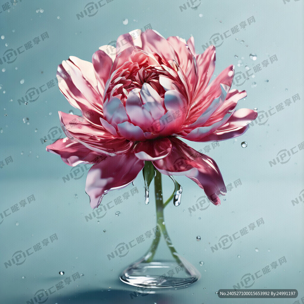 一朵冻结芍药花 玻璃 水效果