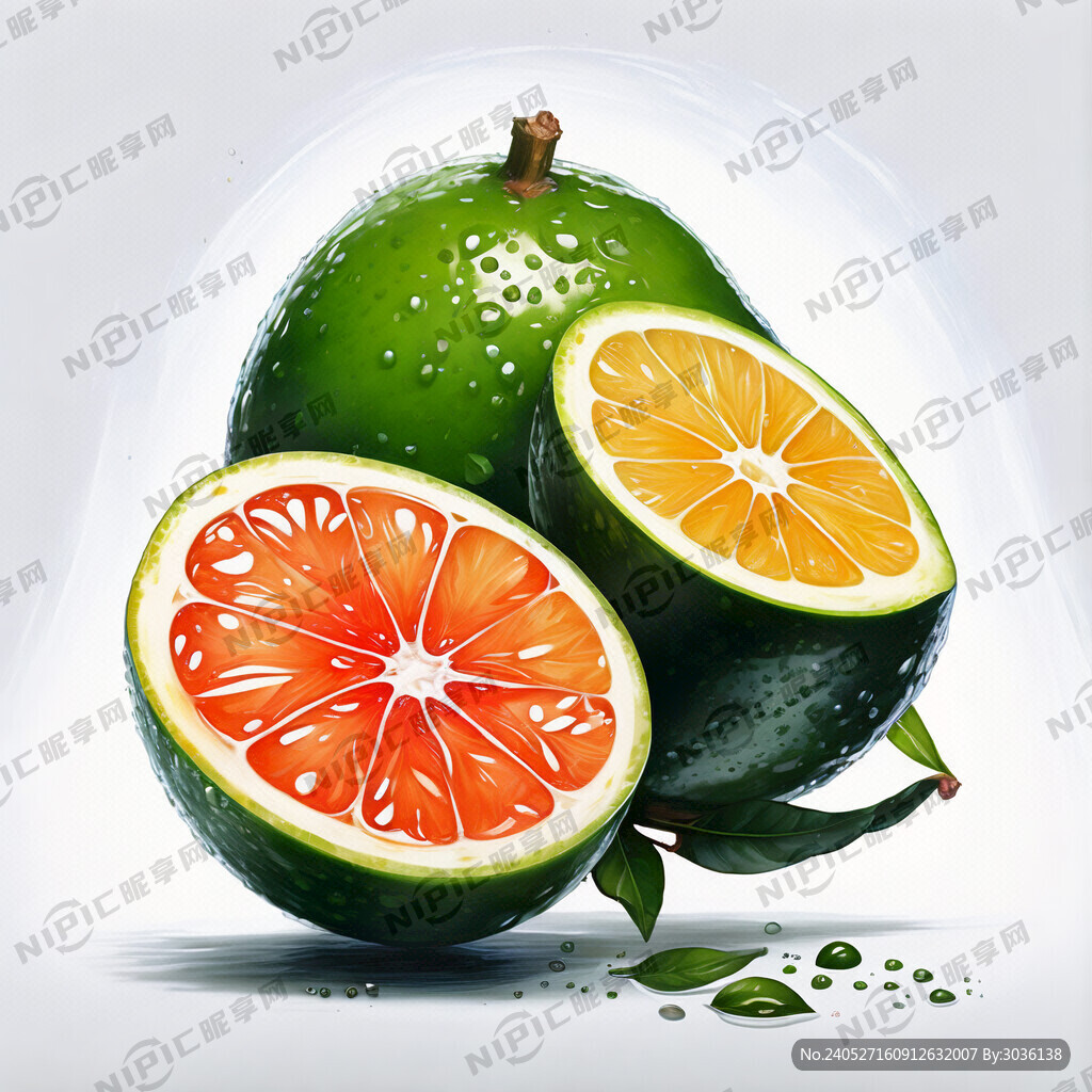 一个手绘的完整不切开的青柠上面