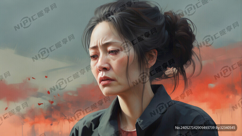 女人 中年女人伤心 插画风