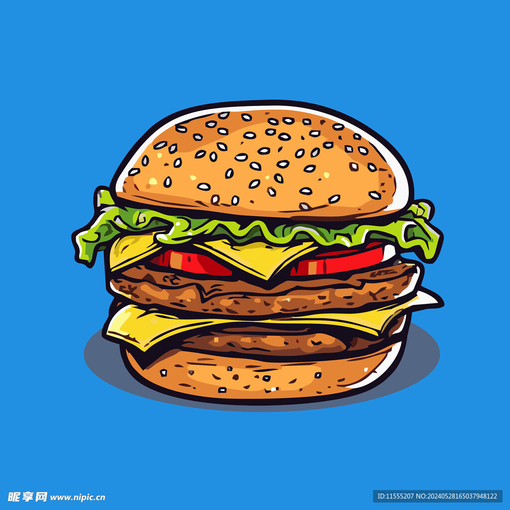 西式快餐美味汉堡矢量简笔画