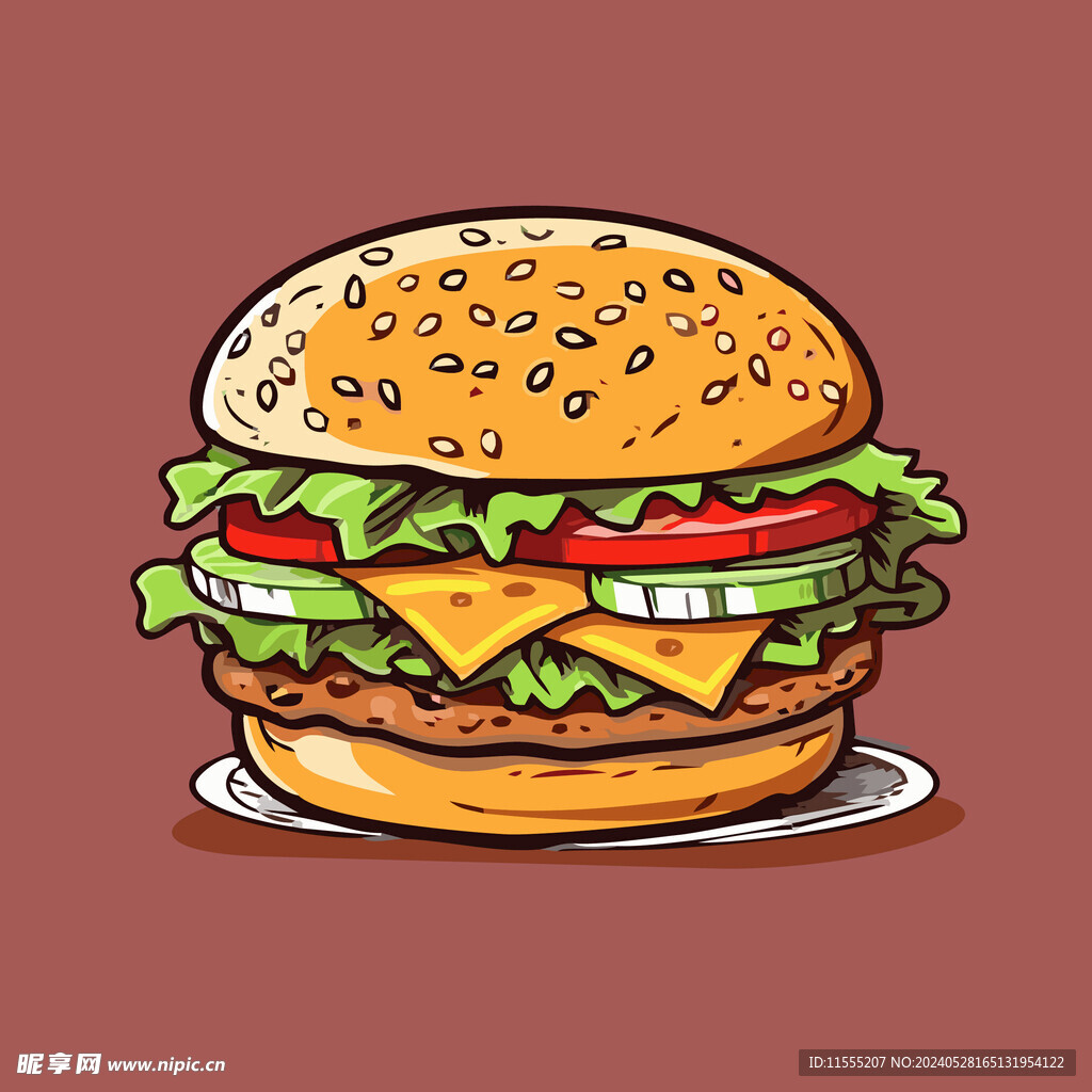 西式快餐美味汉堡矢量简笔画