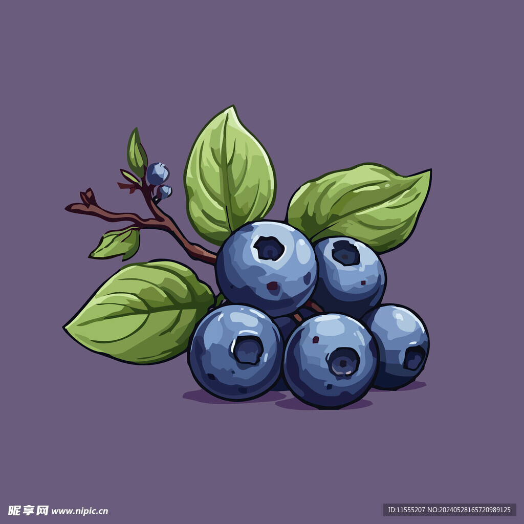 手绘蓝莓水果矢量插图卡通美食