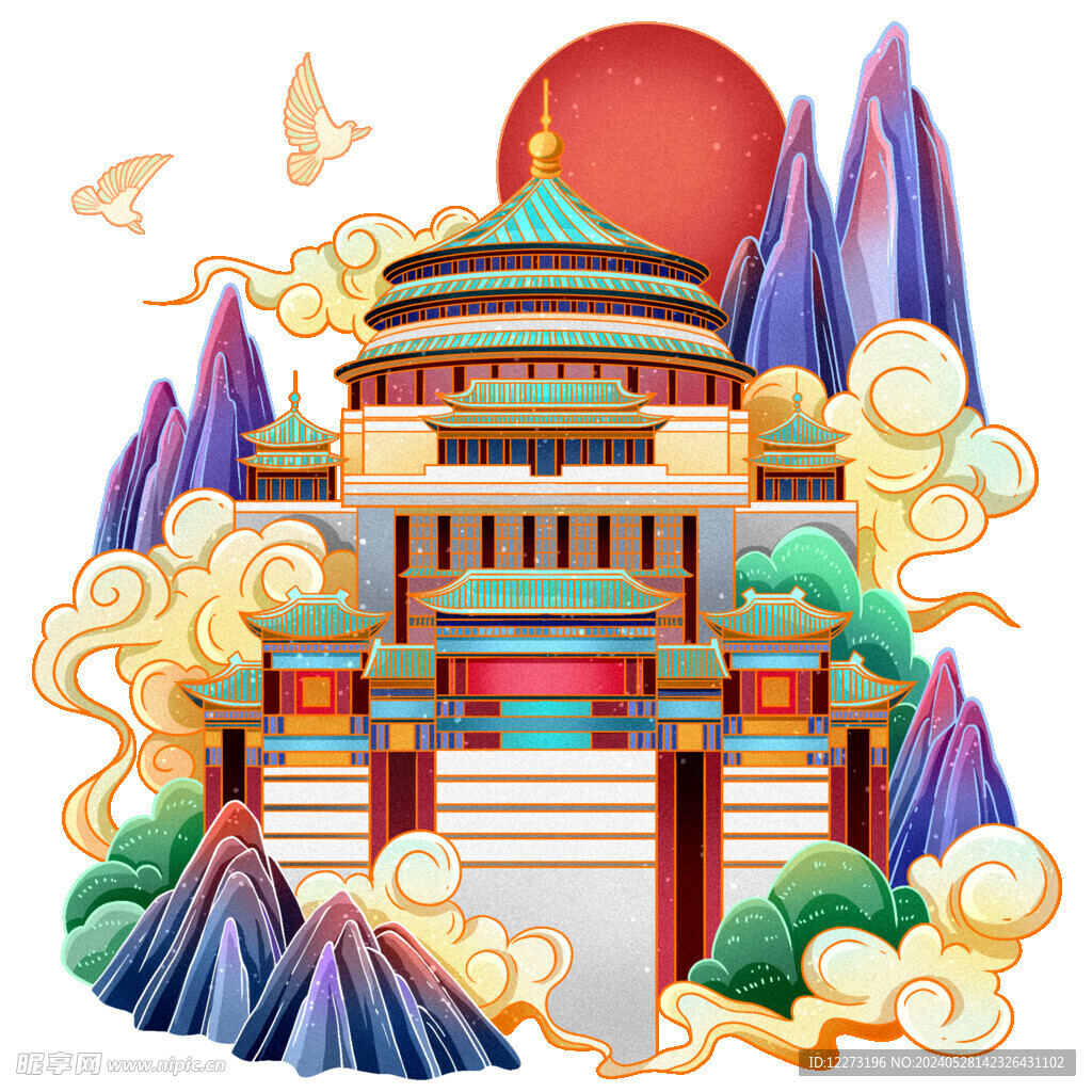 国潮插画背景         