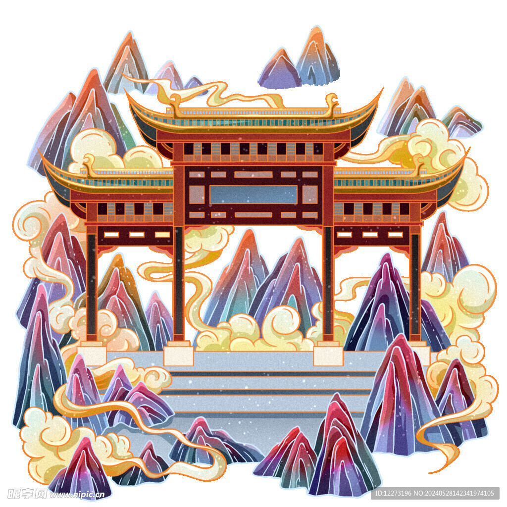 国潮插画背景         